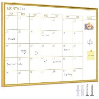 Imagem de Quadro branco dourado apagável a seco para parede - 45 x 61 cm, moldura de alumínio portátil, calendário magnético, quadro branco para planejador de parede, quadro apagável a seco para escritório,
