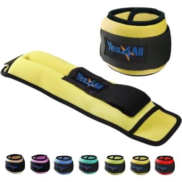 Imagem de Pesos de tornozelo Yes4ll 1,8 kg / pesos de pulso para mulheres e homens – pesos totalmente ajustáveis para as pernas para caminhada, fitness, exercícios cardiovasculares (2 kg x 2, amarelo)