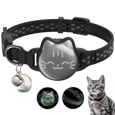 Imagem de Coleira impermeável para gatos AirTag, coleira Airtag para gatos com padrão luminoso e reflexivo de peixe, coleiras leves para Apple Air, suporte oculto para rastreador GPS para gatos, gatinhos (23 a