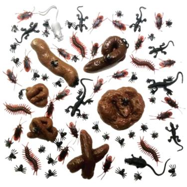 Imagem de Conjunto de 80 peças de decoração de Halloween para cocô falso, incluindo 6 formas diferentes de brinquedo de cocô realista, 6 tipos de imitação de insetos e bolsa com cordão, brincadeira de cachorro