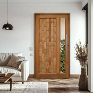 Imagem de Porta Pivotante Couro em Pé com Visor Batente 14 Puxador Barra Chata 80 CM 110 X 210 Esquerdo Rodam