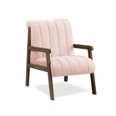Imagem de Poltrona Decorativa para Sala Base de Madeira Daline Bouclê Rosê E03 - D`Rossi