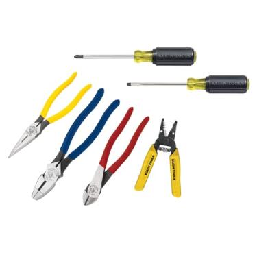 Imagem de Klein Tools Conjunto de ferramentas 92906, kit de ferramentas básicas tem ferramentas manuais Klein para aprendiz ou casa: alicate, decapador/cortador de fios, chaves de fenda, 6 peças