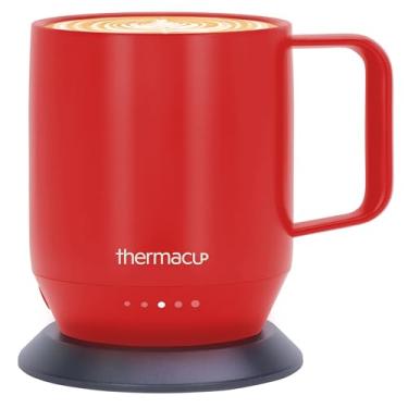 Imagem de THERMACUP Caneca de café aquecida premium com 5 configurações de temperatura, copo elétrico inteligente líder do setor, bateria de até 8 horas, 340 g com tampa (capacidade total de 400 ml), vermelho