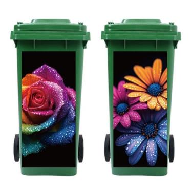 Imagem de Peacoblue Adesivos de lixeira com 2 folhas coloridas de rosas e gerbera adesivos adesivos adesivos para caixote do lixo, 38 cm x 81 cm à prova d'água autoadesivo grande decalque para lixeiras garagem