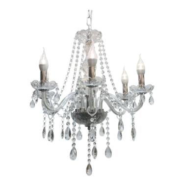 Imagem de Lustre de Cristal Clássico, 6 Braços, 55 x 110 cm, Transparente com Pingentes