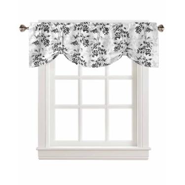 Imagem de Cortinas de sanefa para amarrar plantas, preto, cinza, folha de fruta, vintage, para janela, sala de estar, 137 x 45 cm, filtro de luz, ajustável, bolso para haste, tratamento botânico para janela, 1