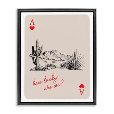 Imagem de Stupell Industries Carta de baralho com frase da sorte, tela flutuante, moldura preta, design de arte de parede por Lettered and Lined, 43 x 53 cm