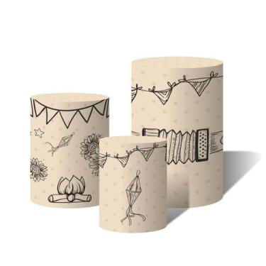 Imagem de Trio Capas Para Cilindro Versátil Arraiá Festa Junina Cordel C/ Elásti