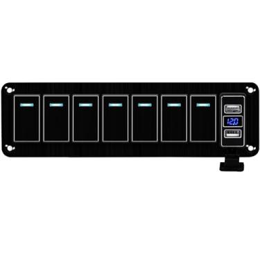 Imagem de Painel de interruptor basculante de 7 grupos com carregador USB duplo de 4,8 Amp Voltímetro à prova d'água 12-24 V interruptor basculante pré-fio para carro automotivo, barco marítimo, Rv