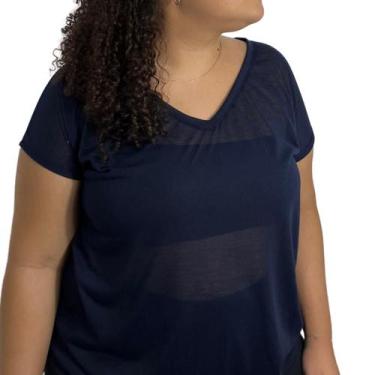 Imagem de Camiseta Básica Plus Size Malha Algodão - Le Julie, Azul marinho, G2