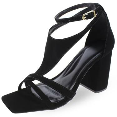 Imagem de Sandália Modarpe Salto Bloco Grosso Médio Feminina B11 (Preto, BR, Adulto, Numérico, 39)