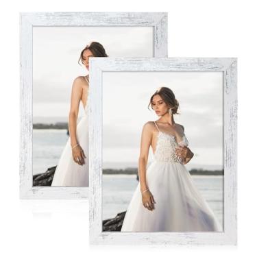 Imagem de iRahmen Conjunto De 2 Porta-Retratos 8,5 X 11, Certificado Branco Envelhecido Com Vidro Verdadeiro, Documento Diploma Para Pendurar Na Parede E Exibir Mesa