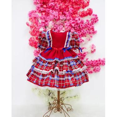 Imagem de Vestido infantil vermelho xadrez junino junina tam 4 ao 16 - Bella Chi