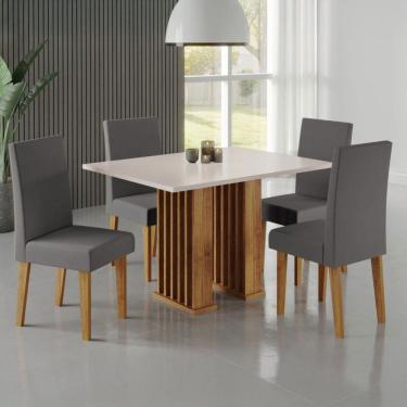 Imagem de Mesa de Jantar 4 Lugares Arezo Ripado Marrom/Blonde/Cinza - Viero Móveis