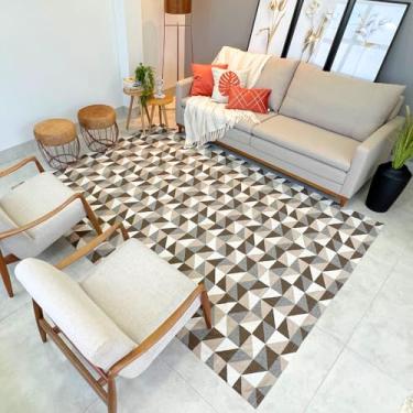Imagem de Tapete Antiderrapante Retangular Moderno, 300x250 cm, Sintético, para Sala de Estar e Quarto (Marrom Geométrico)