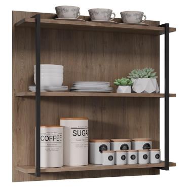 Imagem de Prateleira Industrial Cozinha Tripla Com Painel Flora M24 Freijó - Mpozenato