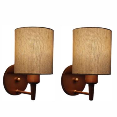 Imagem de Kit/2 Arandela Cilíndrica Md-2009 Base Cobre Cupula em Tecido 14x15cm Palha - Bivolt