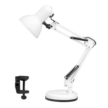 Imagem de Luminária de Mesa Articulável Abajur com Garra e Base Leitura Estudo Quarto Articulada Preta Bivolt 110V 220V com Interruptor (BRANCO)