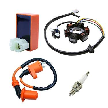Imagem de Bobina de ignição de alto desempenho FLYPIG + 6 pinos CA+ Stator Magneto + A7TC Spark Plug para Chinês GY6 49cc 50 cc Motor Fit Go Kart Moped Quad Go Kart Pit Dirt Racing Bike