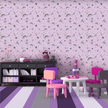 Imagem de Papel De Parede Infantil Unicórnio Menina