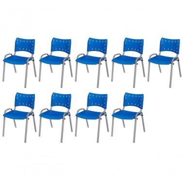 Imagem de Cadeira Iso Base Cinza Escola, Escritório Azul Kit 9 Un