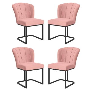 Imagem de Kit 4 Cadeiras Jantar Flor Mesa Cozinha Reforçada Base Metal Preta Rosa