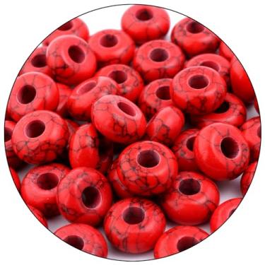 Imagem de Filluck Contas de pedra preciosa de furo grande para fabricação de joias, contas de pedra natural de macramê solto pacote com 15, turquesa vermelha (8 * 14 mm)