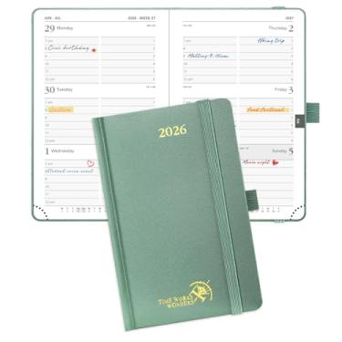 Imagem de POPRUN Agenda 2026 (tamanho de bolso 10 x 15 cm) - Calendário pequeno para bolsa com programação horária e layout semanal vertical, calendários mensais, 100 g/m² - Verde meia-noite