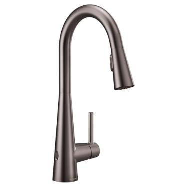 Imagem de Moen 7864EWBLS Elegante Sensor de Onda Motionsense Touchless One Handle High Arc Pulldown Torneira de Cozinha Moderna Com Power Clean, Resistente a Manchas Preto Inoxidável
