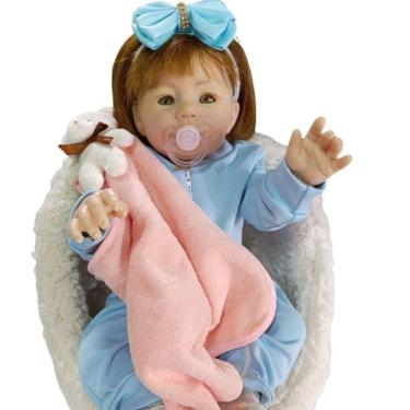 Imagem de Bebê Reborn Menina Artesanal Olhos Abertos Cabelo Implantado Fio A Fio Ruiva Corpo Em V...