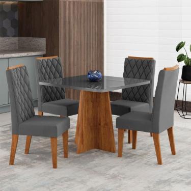 Imagem de Mesa de Jantar 4 Lugares Vang com Vidro Marrom/Cinza/Vd Grafite - Viero Móveis