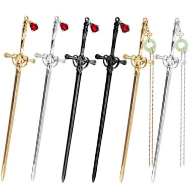 Imagem de 6 peças de palitos de cabelo estilo antigo estilo chinês hashis de cabelo com borlas para mulheres e homens, acessórios de cabelo longo