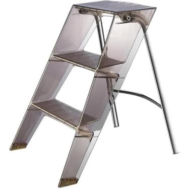 Imagem de Bancos De Degraus Para Adultos, Banquinho Dobrável De 3 Degraus, Banquinho De Acrílico, Multifuncional Doméstico Dobrável Design De 2 Em 1 Escada/banquinho, White