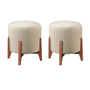 Imagem de Kit 2 Puff Decorativo Para Sala Redondo Luxo Atenas Linho Marfim