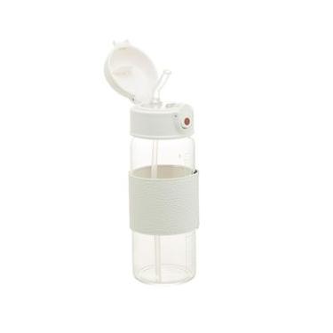 Imagem de Garrafa De Vidro Com Cinta E Canudo Pure Branca 500ml - Wolff