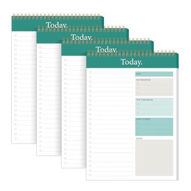 Imagem de KMQOY Bloco de notas para fazer – Pacote com 4 blocos de agenda diária sem data, 52 folhas espiral Today Planner bloco de notas premium papel grosso 16,5 cm x 25 cm para trabalho e organização pessoal