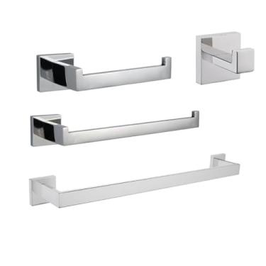 Imagem de Conjunto de acessórios para banheiro, ferragens, decoração, suporte para rolo de papel higiênico, gancho para toalha, prateleira de parede em aço inoxidável dourado escovado (conjunto de 4 peças