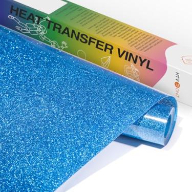 Imagem de HTVRONT Vinil HTV com glitter azul royal - 25,4 cm x 1,5 m Royal Blue Glitter ferro em vinil para todas as máquinas de corte, rolo de vinil de transferência de calor com glitter para sublimação