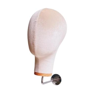 Imagem de Kokiya Suporte de cabeça de manequim para montagem em parede, chapéu, boné, circunferência da cabeça de 54 cm, tecido de veludo, altura de 28 cm para salões, Bege