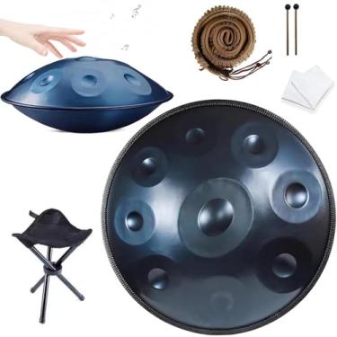 Imagem de Tambores De Mão D Menor Curdo Handpan 9/10/12 Notas Hand Pan Steel Drum Percussion Instrument Para Performance Profissional, Tambores De Handpan 432hz/440hz, Blue - 9 Notes, 432hz