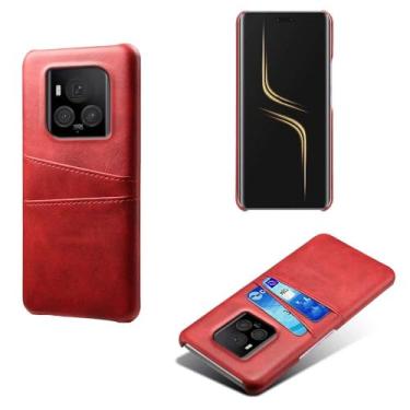 Imagem de Capas Compatível com Honor Magic 6 Pro,Caso de couro PU-Tampa de telefone a prova de choque com 2 slots de cartão,Proteção anti-impressão digital e anti-gota-Red