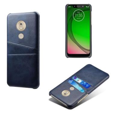 Imagem de Capas Compatível com MOTO G7 Play,Caso de couro PU-Tampa de telefone a prova de choque com 2 slots de cartão,Proteção anti-impressão digital e anti-gota-Blue