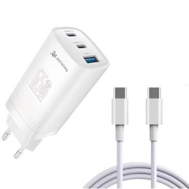Imagem de Carregador Fonte Turbo 65w, com cabo 120w, Tres Saídas, USB-C e USB para Carregar Seus Dispositivos com Eficiência, Compatível com Iphone, Android, Notebook (BRANCO)