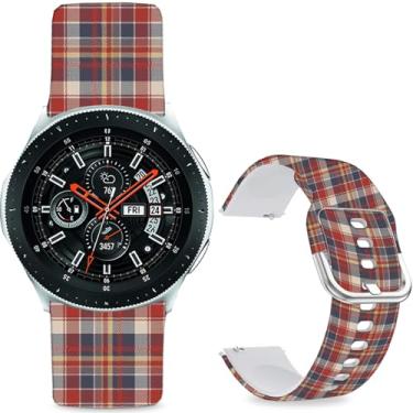 Imagem de Sjiangqiao Pulseiras estampadas de padrão compatíveis com Samsung Galaxy Watch de 46 mm/Watch 3 de 45 mm/Gear S3 Frontier/Classic/Pebble Time/V de 22 mm para homens e mulheres (xadrez vermelho e azul)