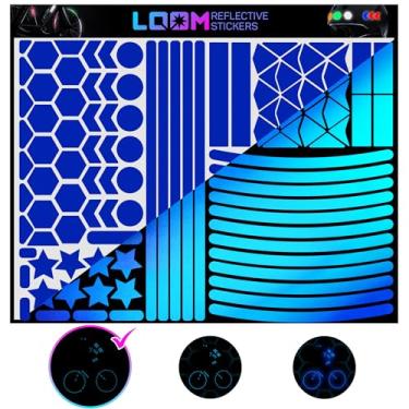 Imagem de LOOM Mega Kit de adesivos refletivos (101 peças azuis) • Decalques autoadesivos à prova d'água de segurança noturna para capacetes, skate, bicicleta, scooter, e-bike, motocicleta e carrinhos de bebê