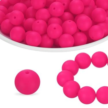 Imagem de HARFINGTON 65 peças de contas de silicone 15 mm contas focais redondas de borracha a granel para canetas, chaveiro, pulseira, colar, faça você mesmo, roxo, vermelho