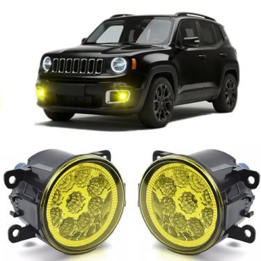 Imagem de qobsos Par de faróis de neblina para Jeep Renegade 2015-2018 substituição de para-choque de lente amarela, 55 W, 3500 k, pacote com 2