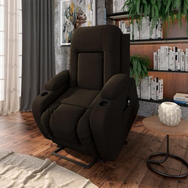 Imagem de Poltrona Do Papai Reclinável Crihs Lift Com Massagem E Aquecimento Veludo Marrom G23 - Gran Belo