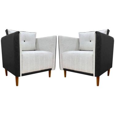 Imagem de Kit 2 Poltronas Decorativa Para Sala Recepção Consultório Aviv Luxo Corino E Linho